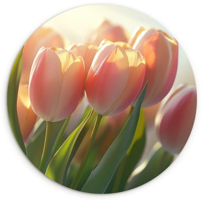 WallCircle® Wandcirkel 120x120 cm - Muurcirkel Tulpen - Roze - Zonnestralen - Muurdecoratie woonkamer - Wanddecoratie slaapkamer - Kamer decoratie accessoires - Ronde schilderijen XXL