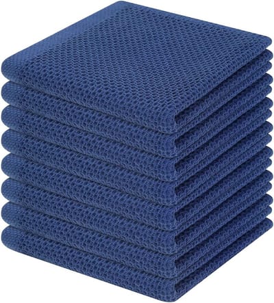 6 Stuks Donkerblauwe Katoenen Wafelweefsel Keukendoeken - 33x33 Cm - Zachte Absorberende Vaatdoeken - Snel Droog En Herbruikbaar - Voor Afwassen, Schoonmaken En Drogen
