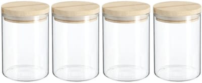 Secret de Gourmet Voorraadbus - 4x stuks - voorraadpot - 600 ml - glas - met houten deksel - voedsel - keuken