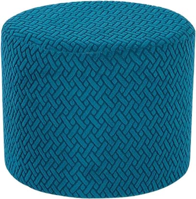 Poefhoes Rond - Voetenbankhoes Stretchy - Meubels Vernieuwen - Micro-stretch Gebreid - 45-50 cm Diameter - Gestreept Grijs