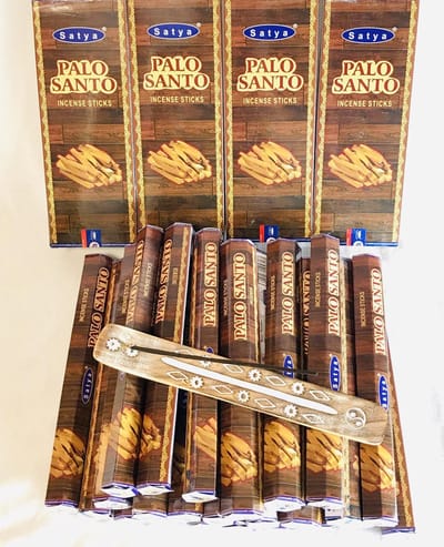 Palo Santo wierook Nagchampa Satya 4 X doos X 6 pakjes x 20 stuks=480stuks +wierookhouder van mangowood