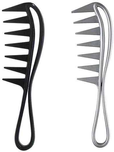Haarkam, brede tandkam, hittebestendige antistatische haarkam voor mannen en vrouwen, voor volumineuze krullen en beschadigd haar (zwart, zilver)
