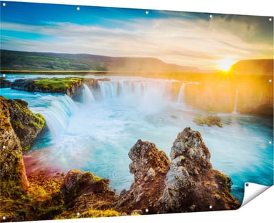 Gards Tuinposter Watervallen bij Zonsondergang - 180x120 cm - Tuindoek - Tuindecoratie - Wanddecoratie buiten - Tuinschilderij