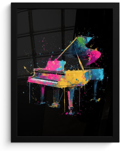 Poster in lijst - Fotolijst 30x40 cm - Posters - Piano - Kleurrijk - Verf - Modern - Posterlijst zwart - Decoratie - Wanddecoratie woonkamer - Muurdecoratie slaapkamer
