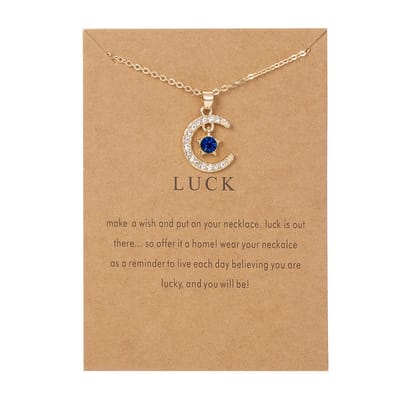 Geboortesteen Ketting September met Zirkonia Kristal - Goudkleurig met Blauw - Cadeau / Geluk Hanger - Pax Amare