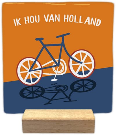Ik hou van Holland - Keramische decoratie tegel - incl. houten presenteerblok