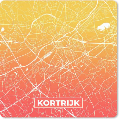 Muismat 20x20 cm - Mousepad Stadskaart - Kortrijk - België - Geel - Muismatten