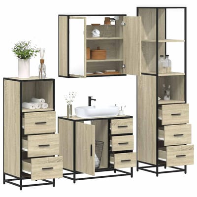 vidaXL - 4-delige - Badkamermeubelset - bewerkt - hout - sonoma - eikenkleurig