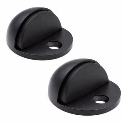 TLVX 2 stuks Sterke Deurstopper Zwart Rond – Deur Demper - Deurstop Soft - Metalen Garagestopper - Poortdeur Stopper Halfrond - Schuurdeur - Deurstopper Metaal & Demping – Stevig - Voor Binnen en Buiten en Binnenhuis - Inclusief Schroeven en 3M tape
