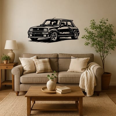BR2Laser Renault 5 Turbo – Wanddecoratie – Lasergesneden Hout – Autokunst – 35 cm Breed