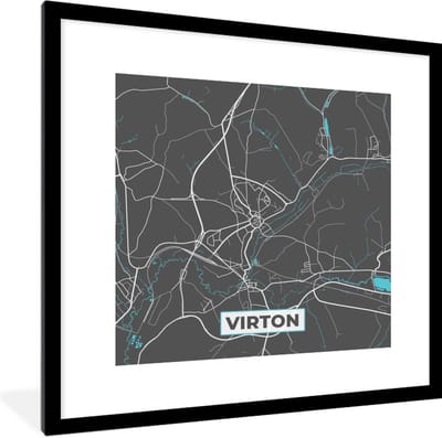 Fotolijst incl. Poster - Stadskaart – Grijs - Kaart – Virton – België – Plattegrond - 40x40 cm - Posterlijst