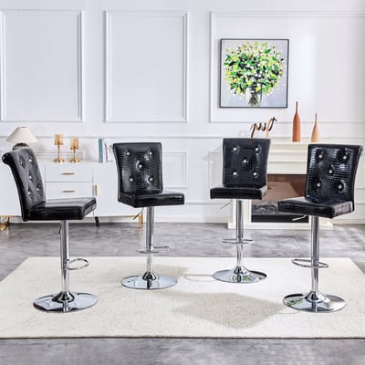 REDOM Barkrukken Set Van 4 - Verstelbaar - Vintage - Voor Keuken En Bar - PVC - Zwart