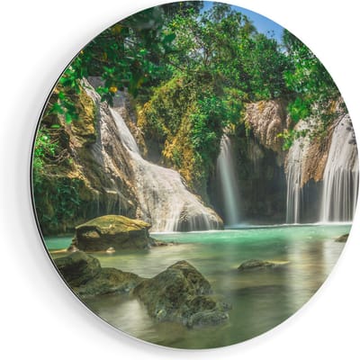 Artaza Dibond Muurcirkel Tropische Waterval  - Ø 40 cm - Klein - Wandcirkel - Rond Schilderij - Voor Binnen en Buiten