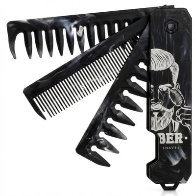 Zwarte inklapbare baard kam heren – opvouwbare baard kam set met grove en fijne tanden – pocket formaat baard kam – draagbare grooming tool – geleverd in doos verpakking – geschikt voor baard en haar