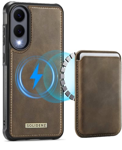Solidenz Luxe Wallet geschikt voor Samsung Galaxy S25 Edge hoesje - Magnetische Pasjeshouder - Geschikt voor MagSafe - Schokbestendig - Bruin