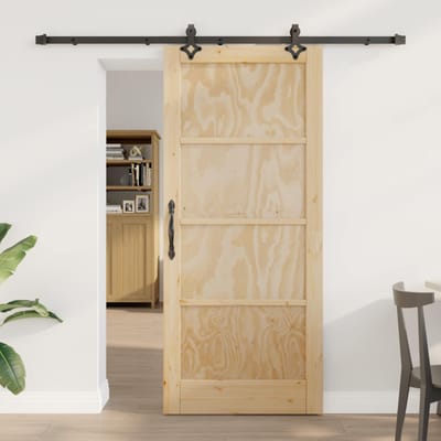 vidaXL - Schuifdeur - Naturel - en - Zwart - 86 - x - 198,5 - cm - Massief - grenenhout