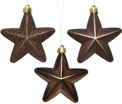 KAEMING B.V. - 6 chocolade sterren kerstboomhangers 7,5 cm glitter en mat