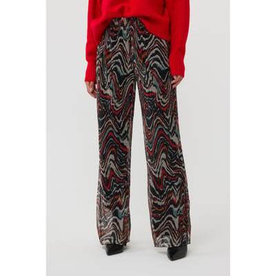 EsQualo Trousers Lurex Plisse Waves Print Maat: 34 | Pantalons Outlet | Dames | Zwart