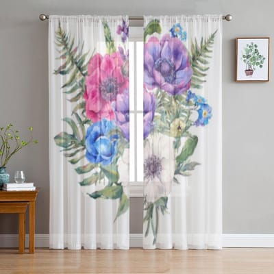Bloem Plant Witte Tule Pure Gordijnen voor Woonkamer Decoratie Gordijn voor de Kamer Slaapkamer Keuken Voile Organza Gordijnen 135W x 114H(cm) gray