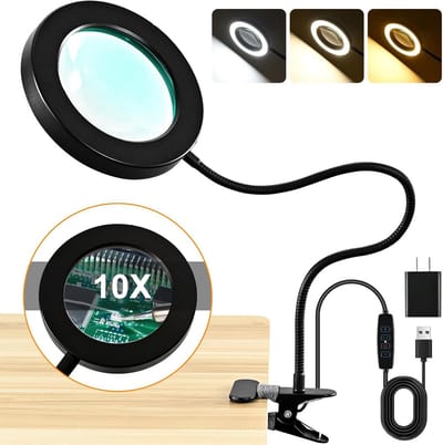 2-in-1 vergrootglas met licht en timer, 3 kleurmodi en 10 dimbare helderheid voor hobby's en naaien