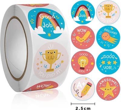 Ainy Stickers Good Job - Stickers rol met 500 stuks van 25 mm - ideaal voor kinder werkboek