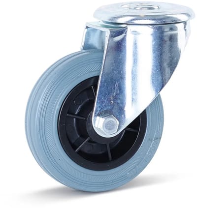 Grijs rubber zwenkwiel met centraal gat - 100mm - 75kg - Streeploos