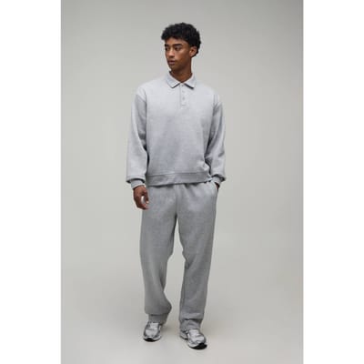 Oversized Boxy Rugby En Rechte Pijp Joggingbroek | Grey Marl | Size XS