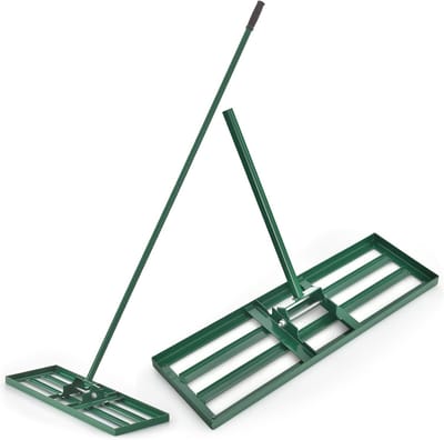 COSTWAY Gazonrakel, metalen gazonnivelleringhark met ergonomische handgreep, nivellering van zandbodem, egaliseerhark voor tuin, achtertuin, golfbaan, groen, 75 x 25 cm
