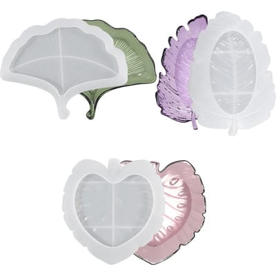 3 Stuks Bladeren Siliconen Vorm Bladeren Hars Gietvorm Bakje Epoxy Hars Vormen Bakje DIY Onderzetter white