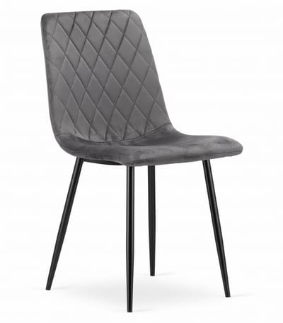Eetkamerstoel TURIN Donkergrijs – Velvet Bekleding, Modern, Ergonomisch Design, Zwarte Metalen Poten, Max. 120 kg
