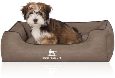 Knuffelwuff Hondenbed Scottsdale van kunstleer M-L 85 x 63cm steenkleurig