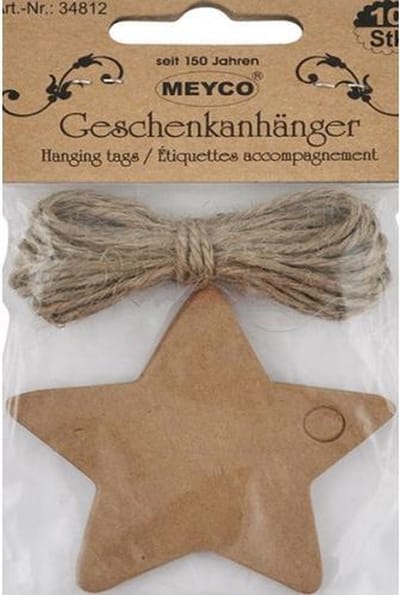 Meyco Hobby - 10 Cadeau Kaartjes met touw - Kraft Ster