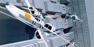 Fotobehang - Star Wars Classic RMQ X-Wing vs TIE-Fighter 500x250cm - Vliesbehang