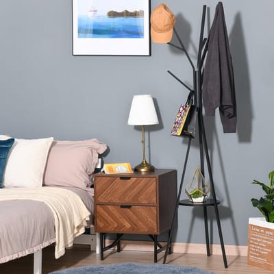 MODFU Kapstok 45x45x180 cm van metaal en MDF-hout, met 8 haken en 3 stangen, zwart