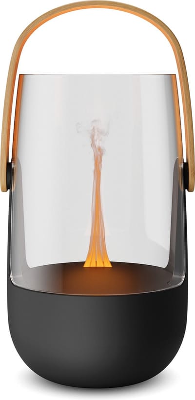 Stadler Form Sophie Black - Geurlantaarn – Aroma Diffuser Indoor & Outdoor – Sfeer lamp – Ultrasoon Geurverspreider met Realistisch Vlameffect – Oplaadbaar & BPA vrij – 11 uur draadloos – Bamboohendel – USB-C - IP44
