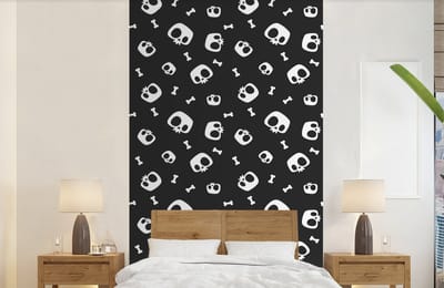 Behang - Fotobehang Patronen - Skull - Skelet - Bot - Jongen - Jongetje - Kinderen - Kids - Breedte 150 cm x hoogte 240 cm
