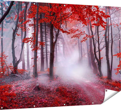 Gards Tuinposter Rood Bos met Bomen - 160x120 cm - Tuindoek - Tuindecoratie - Wanddecoratie buiten - Tuinschilderij