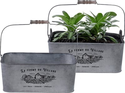 Sunnydays Teil/plantenpot/bloempot - 2x - zink - zilver - L37 x D24 x H14 cm