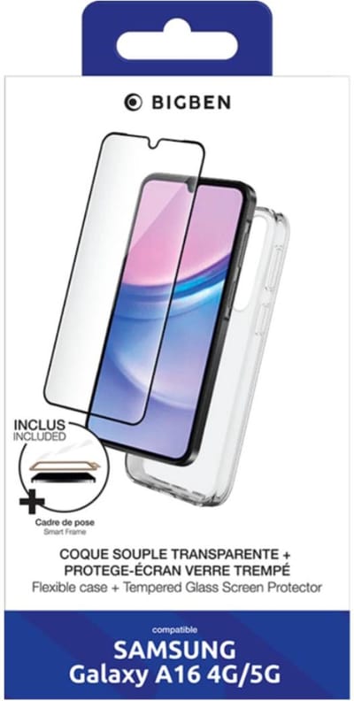 Bigben Connected, Hoesje geschikt voor Samsung Galaxy A16 4G / 5G - Set met Flexible Glass & SmartFrame, Transparant