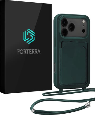 Hoesje Geschikt voor iPhone 17 Pro Pashouder Case Siliconen Hoes Met Koord - Hoes Geschikt voor iPhone 17 Pro Met Telefoonkoord Hoesje Back Cover Met Pasjeshouder - Donkergroen