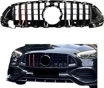 Grill compatibel met Mercedes C Klasse W206, S206 (2021+) B-Look Grill Glans Zwart/Carbon, Rood Accent