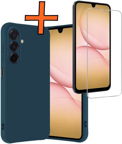 Hoes - Met Screenprotector - Geschikt voor Samsung Galaxy A17 - Sterk & Shockproof - Back Cover - Siliconen Case - Telefoon Hoes - Donkerblauw