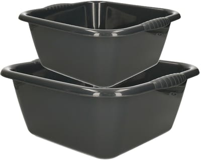 Plasticforte afwasteilen set - afwasbak - kunststof - 6 en 10 liter - Antraciet - huishoud emmers
