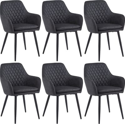 Colenis® - Laura Eetkamerstoel - Set Van 6 - Grijs - Microfiber Stof - Design