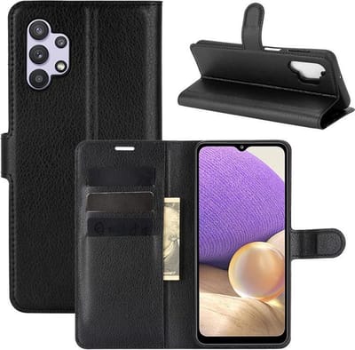 MobyDefend Hoesje - Geschikt voor Samsung Galaxy A32 (4G) - Kunstleren Wallet Book Case (Sluiting Voorkant) - Zwart