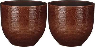 Mica Decorations Plantenpot/bloempot - 2x - terracotta - kastanje bruin flakes relief - D20/H18 cm
