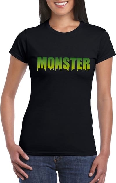 Halloween monster tekst t-shirt zwart dames - Halloween kostuum S