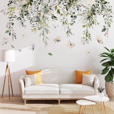 Famanu – Planten Muurstickers Muurstickers Groene Bladeren Vlinders Bloemen Muurdecoratie voor Slaapkamer Woonkamer