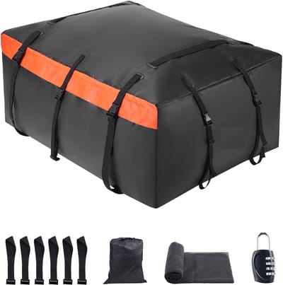 Famanu - Bagagedrager op het dak van de auto, 20 kubieke meter dakbagagedrager, zware 840D PVC 100% waterdichte autodakbagagetas voor alle voertuigen met/zonder rek - met slot, antislipmat, 6 deurhaak