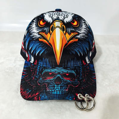 Heren Dames Punk Adelaar Print Baseballpet Met Metalen Ringen, USA Vlag Patriottische Verstelbare Zon Hoed, Unieke Biker Straatstijl Pet F Adjustable gray